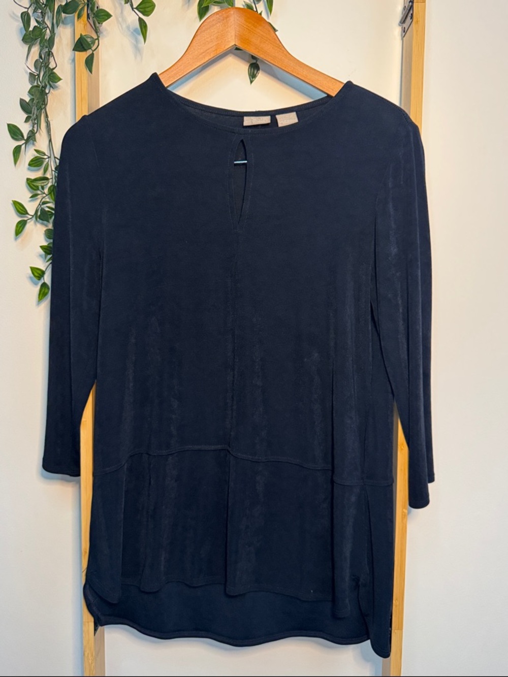 Travelers by Chico s Navy Blue  Relaxed Peplum Long Sleeve Top